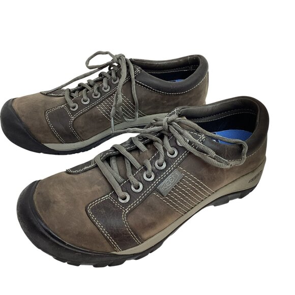 Keen Austin Mens 9.5 Nubuck Leather Lowtop Casual Shoes Lace-Up Form Inserts Bro - Picture 1 of 11